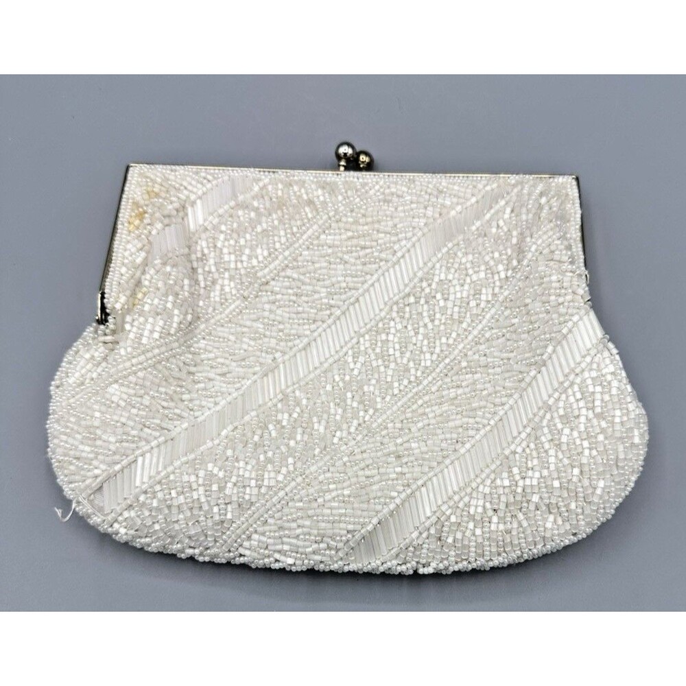 La Regale Vintage Beaded White Clutch‎ Bag Purse